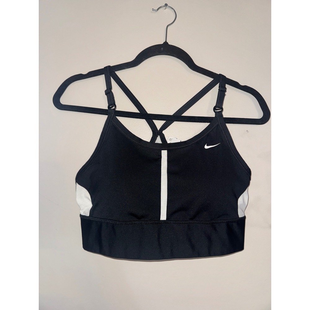 Nike Womens Dri-FIT Indy Light Support Strappy Sports Bra Black White Large